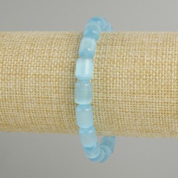 Armband aus blauem Katzenauge, zylindrische Perlen, Durchmesser 11×8 mm, Länge ca. 18 cm, Stretch