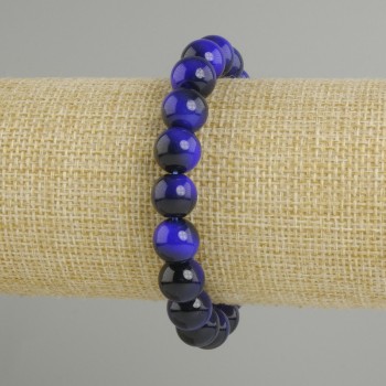 Armband aus blauem Tigerauge, glatte Kugel, Durchmesser ca. 10 mm, Länge ca. 18 cm, elastisches Band