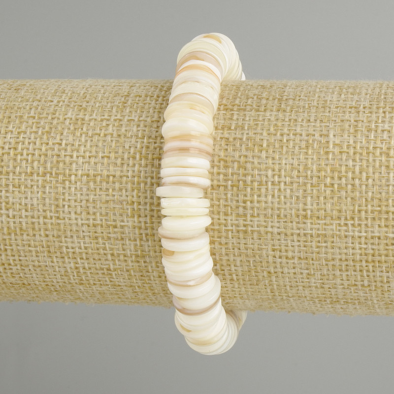 Armband aus Scapharca-Muschel, Rondell-Perlen, Durchmesser 10×2 mm, Länge ca. 18 cm, Stretch