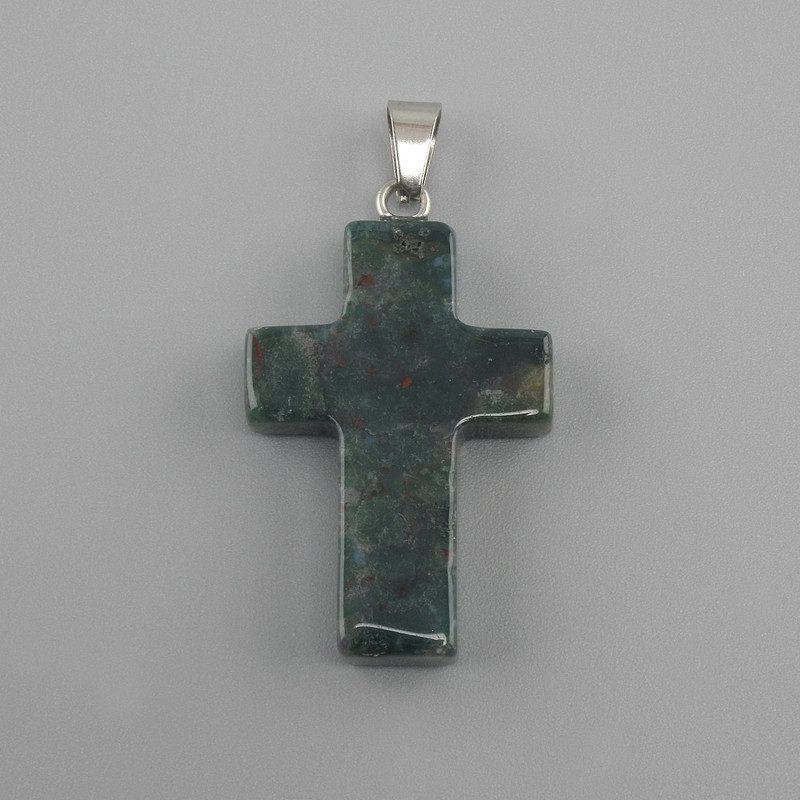 Kreuzanhänger Moosachat 18×26×34 mm+