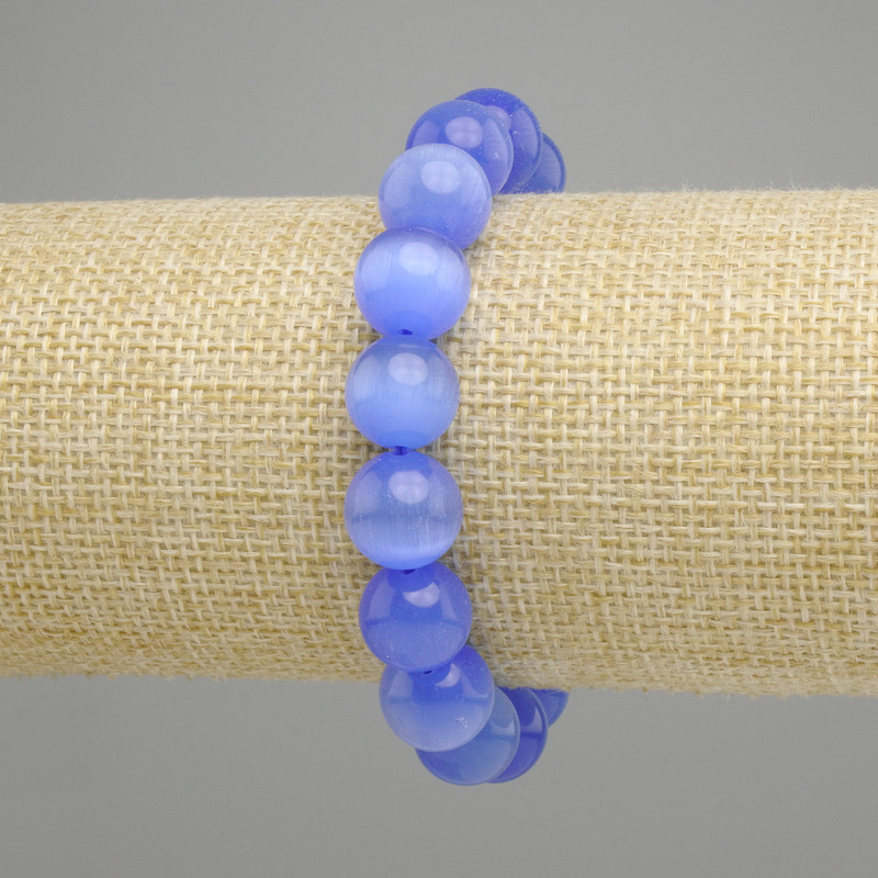 Blaues Katzenaugengliederarmband glatt kugel, Durchmesser 12mm, Länge ca. 18 cm,Stretch