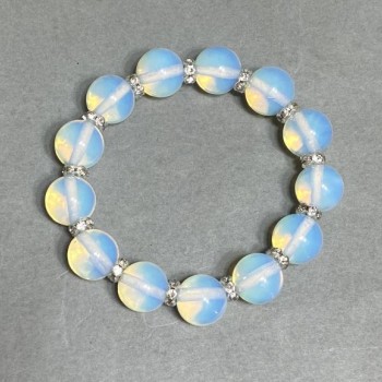 Armband Opalit-Mondstein Kugeln 12mm+- mit Einsätzen, Länge 18cm +- Stretch