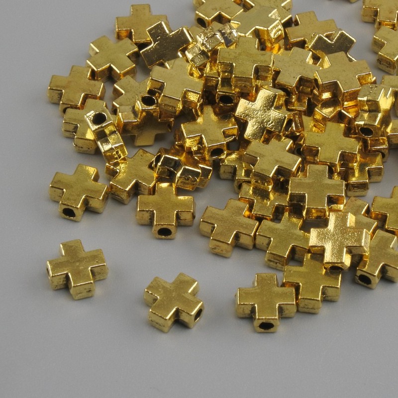 Zubehör Perle Zwischenteil Kreuz Metallfarbe Gold, Durchmesser 6x6 mm +- Loch, Durchmesser 1,8 mm +- Verpackung 20 g (~66 Stk.)