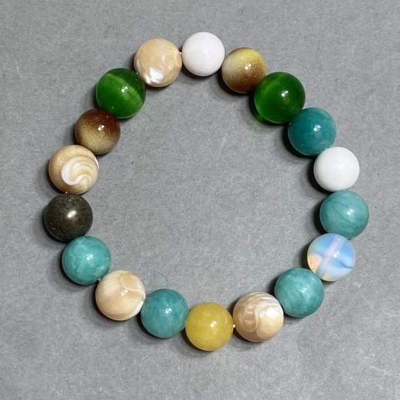 Armband Sortiment Achat Aquamarin Perlmutt Kugel 10 mm +-, Länge 18 cm +- Stretch