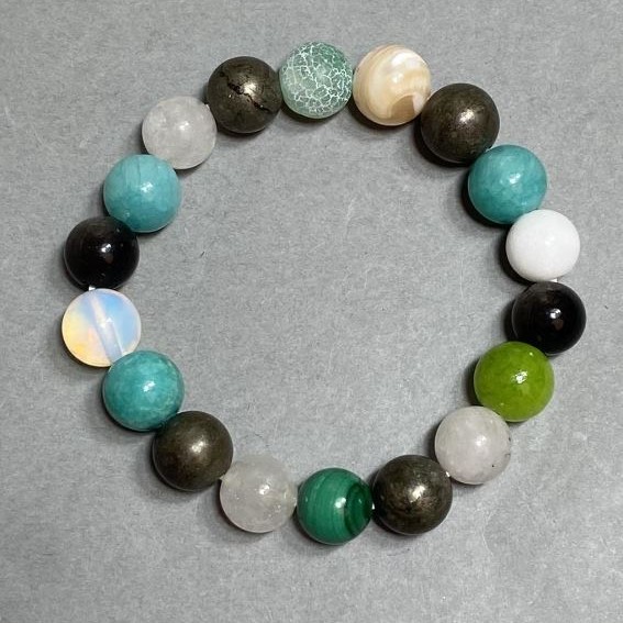 Armband Sortiment Aquamarin Perlmutt Malachit Kugel 10mm+-, Länge 18cm +- Stretch