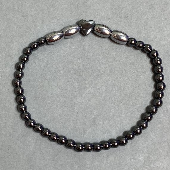 Hematit-Glöckchen Armband 4 mm + Perlen 8×6 mm, Länge ca. 18 cm, Dehnband