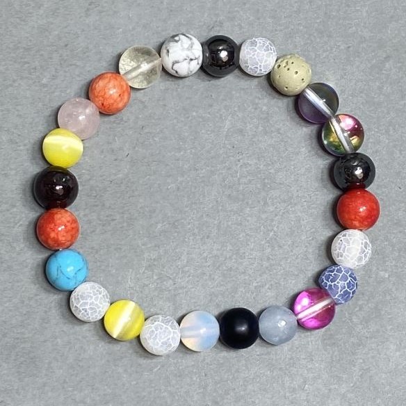 Armband Opalglas Achat Koralle Kugel 8mm+-, Länge 18cm +- Stretch