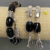 Set Armband und Ohrringe Achat, Tumbled 14x10 mm ±, Länge 60 mm ± mit Metall-Einsätzen, Länge 18 cm ± Stretch