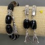 Set Armband und Ohrringe Achat, Tumbled 14x10 mm ±, Länge 60 mm ± mit Metall-Einsätzen, Länge 18 cm ± Stretch
