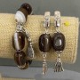 Set Armband und Ohrringe Achat, getrommelt 18x13 mm (±), Länge 64 mm (±) mit Metall-Einsätzen, Länge 18 cm (±) Stretch