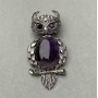Brosche Anhänger Eule Amethyst 60x28 mm +- schwarze Einsätze silberfarbener Metall