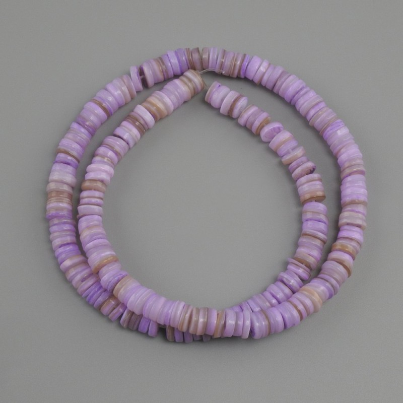 Perlen aus Scapharca-Muschel Rondell, Durchmesser 6x1,5-2 mm ±, Länge 39 cm ± auf Nylonfaden