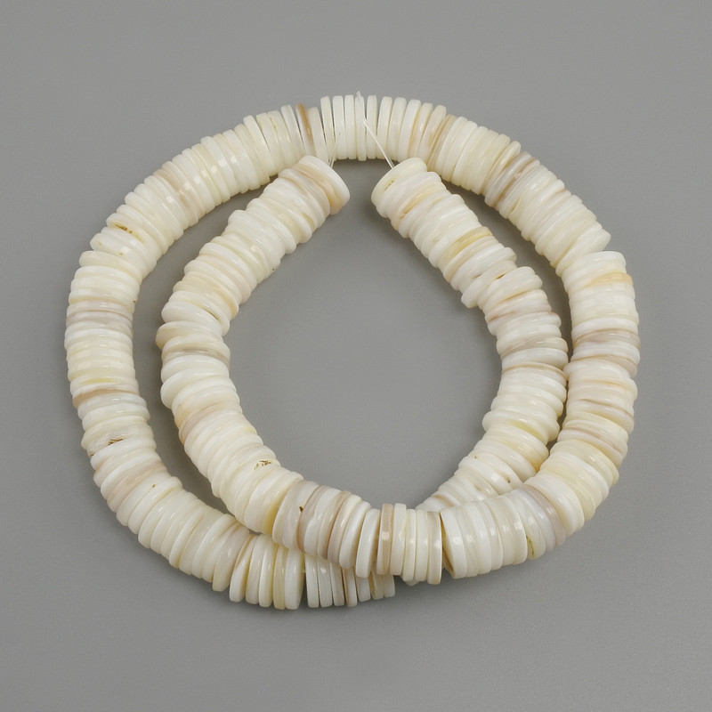 Muschelperlen Scapharca Rondele, Durchmesser 10x1, 5-2 mm+-, Länge 38 cm+- auf Schnur