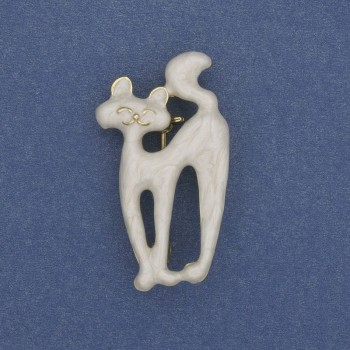Anhänger-Brosche Katze weißes Email 39x22 mm +- goldfarbener Metall