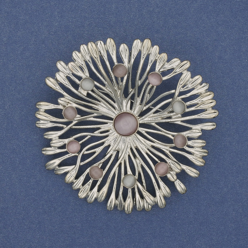 Brosche-Anhänger Blume Katzenauge 60 mm+- silberfarbener Metall