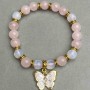Armband Rosenquarz Kugel 8 mm ± Mondstein facettierte Kugel 8 mm ± mit Anhänger, Länge 18 cm ± Stretch