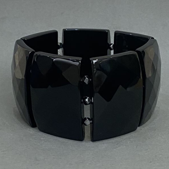 Armband Achat facettierte Glieder 40×29 mm ± Hämatit Vielflächner, Durchmesser 4 mm ±, Länge 18 cm ± Stretch