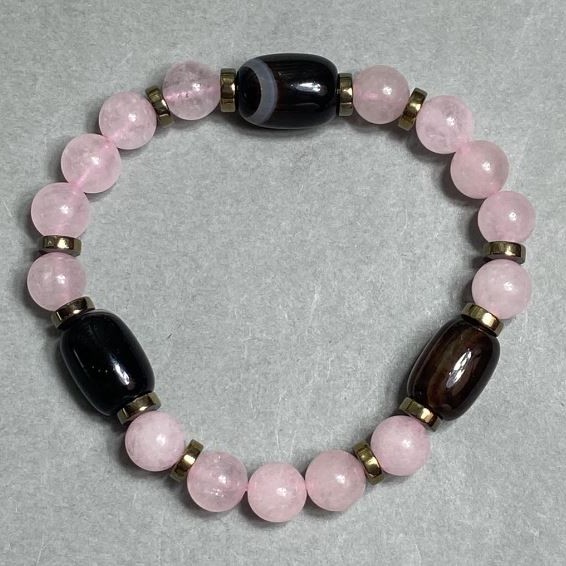 Armband Achat Fasson14x10mm+- Rosenquarz Kugel 8mm+-, Länge 18cm+- Stretch