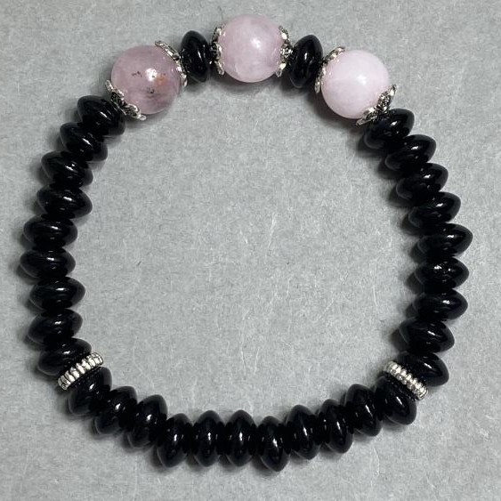 Armband Achat Rondelle 8×4 mm ± Rosenquarz Kugel 10 mm ± Länge 18 cm ± Stretch
