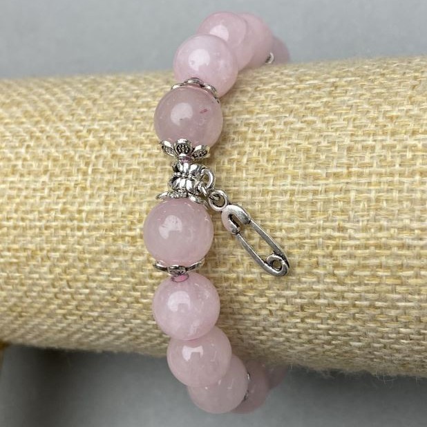 Armband Rosakwarz glatt Kugel 10 mm± mit Einsätzen, Länge 18 cm± Stretch