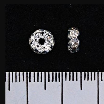 Spacer-Rondell, Trennring mit weißen Strasssteinen, Metallfarbe Silber, 5 mm, 100 Stk / Pack