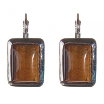 Ausverkauf. Ohrringe mit Tigerauge, glatte Fassung, rechteckiger Stein 2,3×1,8 cm, Länge 3,5 cm