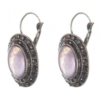 Sonderangebot: Ohrringe mit Amethyst – Fassung 'Tropfen-Silber', ovaler Stein 2,5 × 1,9 cm, Länge 3,5 cm