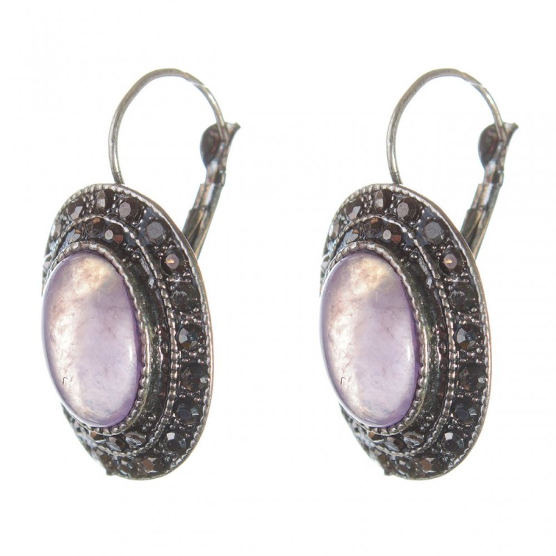 Sonderangebot: Ohrringe mit Amethyst – Fassung 'Tropfen-Silber', ovaler Stein 2,5 × 1,9 cm, Länge 3,5 cm