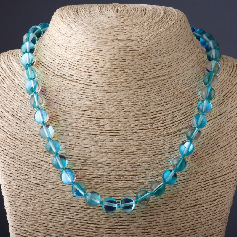 Kette aus Opalglas blau, Durchmesser 10 mm