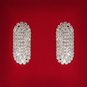 (45x25 mm) Damen-Ohrstecker mit weißen Strasssteinen, helles Metall, Hochzeits- und Abend-Ohrringe, oval, länglich, groß