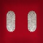 (45x25 mm) Damen-Ohrstecker mit weißen Strasssteinen, helles Metall, Hochzeits- und Abend-Ohrringe, oval, länglich, groß