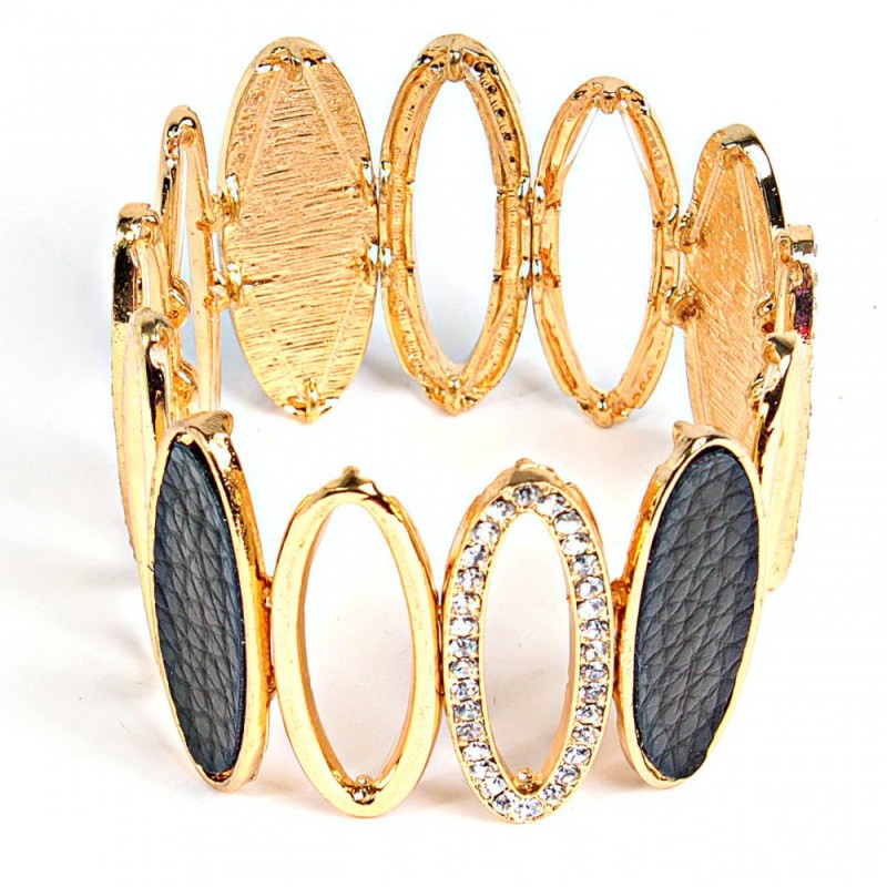 (5–6 cm) Damenarmband, goldfarben, mit schwarzen ovalen Elementen