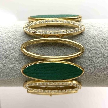 (5-6 cm) Damenarmband, breit, goldfarben, verziert mit großen, ovalen Steinen und kleinen Zirkonien