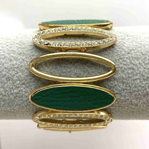 (5-6 cm) Damenarmband, breit, goldfarben, verziert mit großen, ovalen Steinen und kleinen Zirkonien
