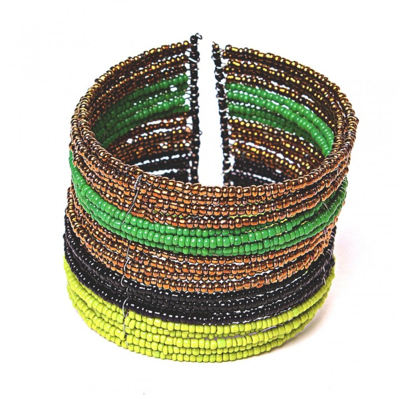Glasperlenarmband mit Verschluss in Schwarz, Grün, Gelb und Bernsteinfarben