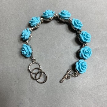Armband blaue Rosen aus Polymerclay mit Toggle-Verschluss