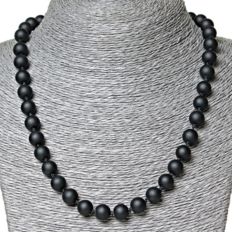 Schungit-Perlenkette (künstlich), Durchmesser 10 mm, Länge 50 cm
