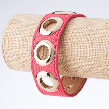 Armband Tin Tin, Nieten aus Öko-Leder, Druckknopfverschluss, rosafarbene Metalloptik in Goldoptik, Breite 2,5 cm, Länge 18–23 cm