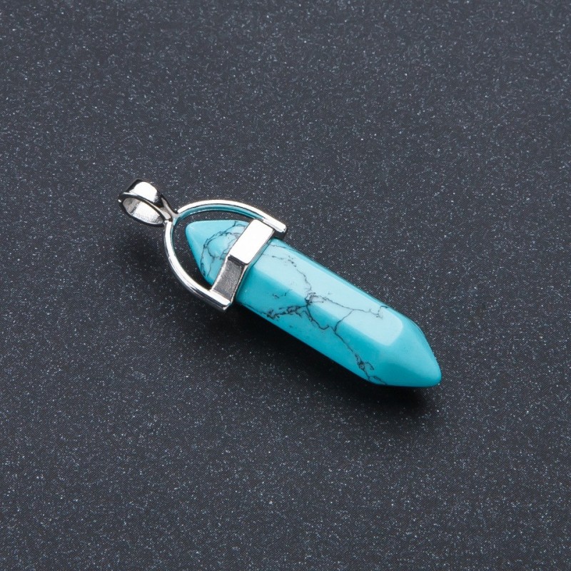 Anhänger Sechseck Stein grüner Türkis (künstlich) 4×0,9 cm