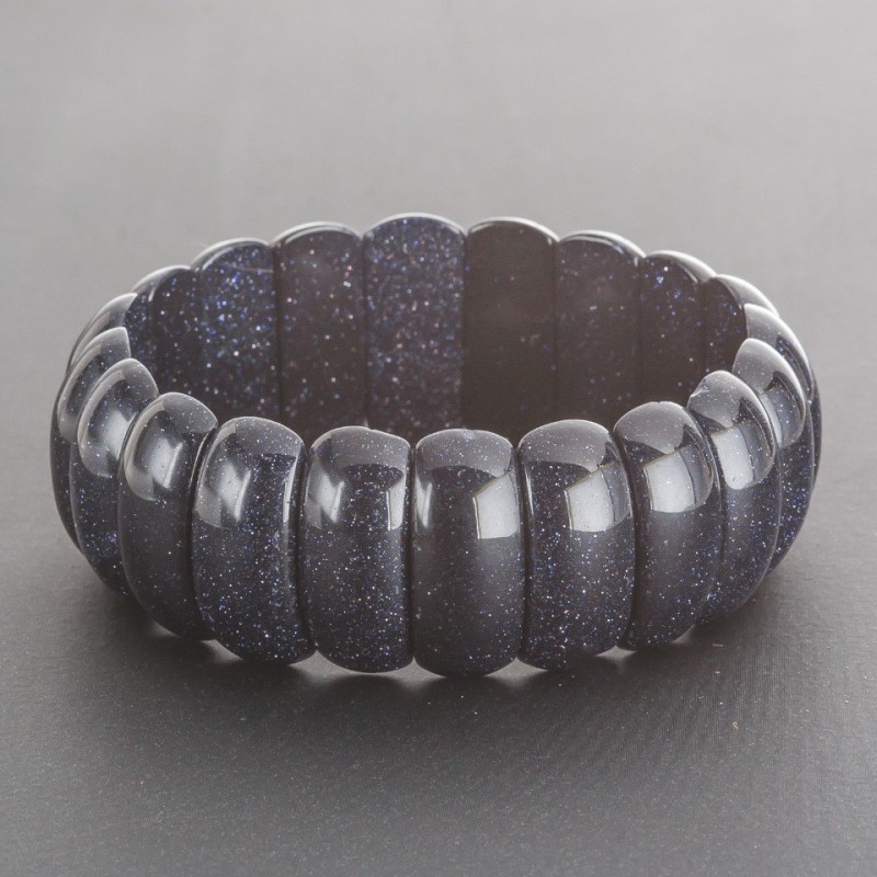 Armband aus Aventurin 'Blauer Sand Nacht von Kairo' mit elastischem Band, rechteckige Glieder 2,5 × 1 cm