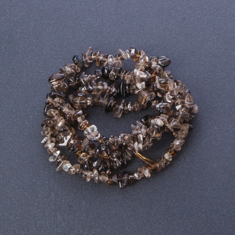Rauchtopas-Perlen aus natürlichem Stein auf Schnur 'Steinchen', Länge 85 cm, Durchmesser ca. 6 mm (+-)