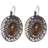 Sonderangebot: Ohrringe aus Tigerauge in griechischer Fassung mit Strasssteinen, ovaler Stein 2,5 × 3 cm, Länge 3,9 cm