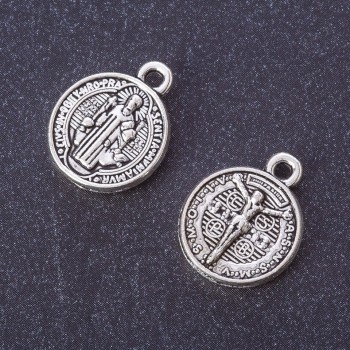 Anhänger Münze Ikone / Kreuz, Metallfarbe Silber, Ø 17×13 mm, Verpackung 20 g, ±13 Stück