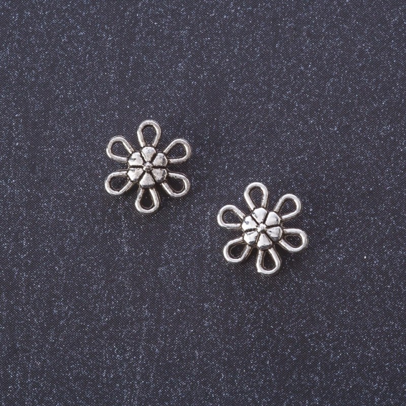 Konnektor Blume, Anhänger, silberfarben, 9 mm, Verpackung 20 g, ca. 70 Stück