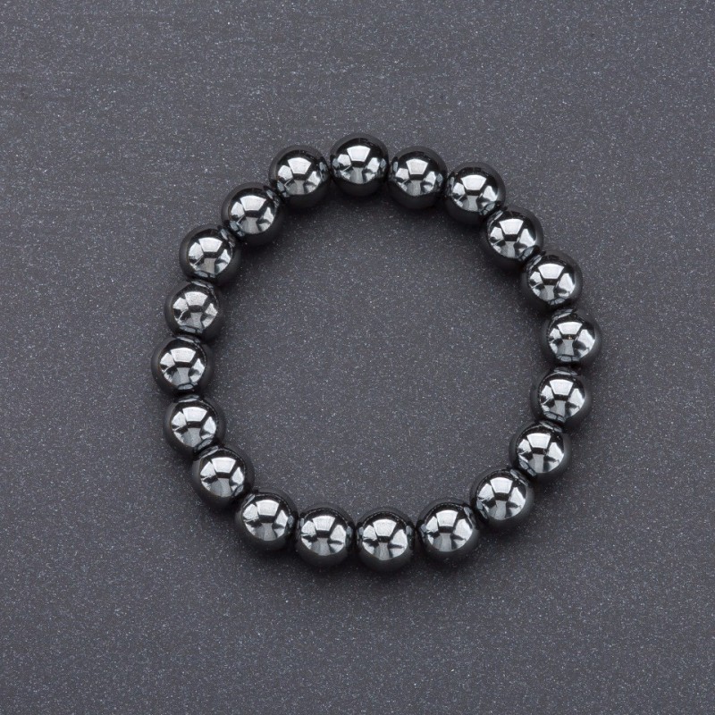 Armband aus natürlichem Hämatit, glatte Kugeln, Durchmesser 10 mm, auf Elastikband