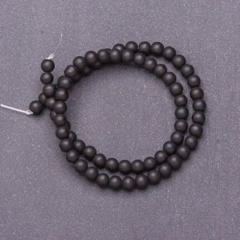 Schungit-Perlen, glatte Kugeln auf einer Schnur (künstlich), Durchmesser 6 mm, Länge 37 cm
