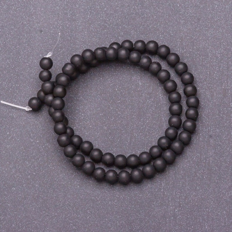 Schungit-Perlen, glatte Kugeln auf einer Schnur (künstlich), Durchmesser 6 mm, Länge 37 cm