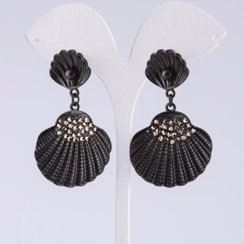 Abendohrringe in schwarzer Muschelform, schwarz, Länge 5,5 cm