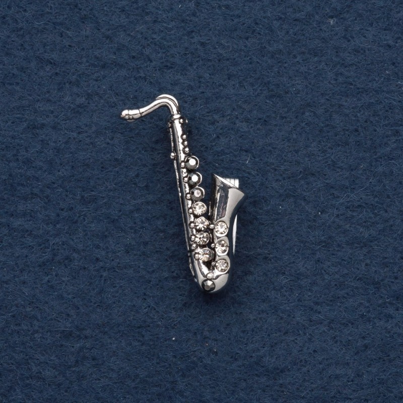 Brosche „Saxophon“ 3×1 cm Metallfarbe: dunkles Silber