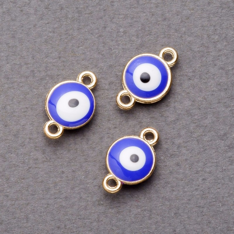 Verbindungsanhänger 'Auge' blau emailliert, goldfarbene Fassung, 10 mm, 4 Stück